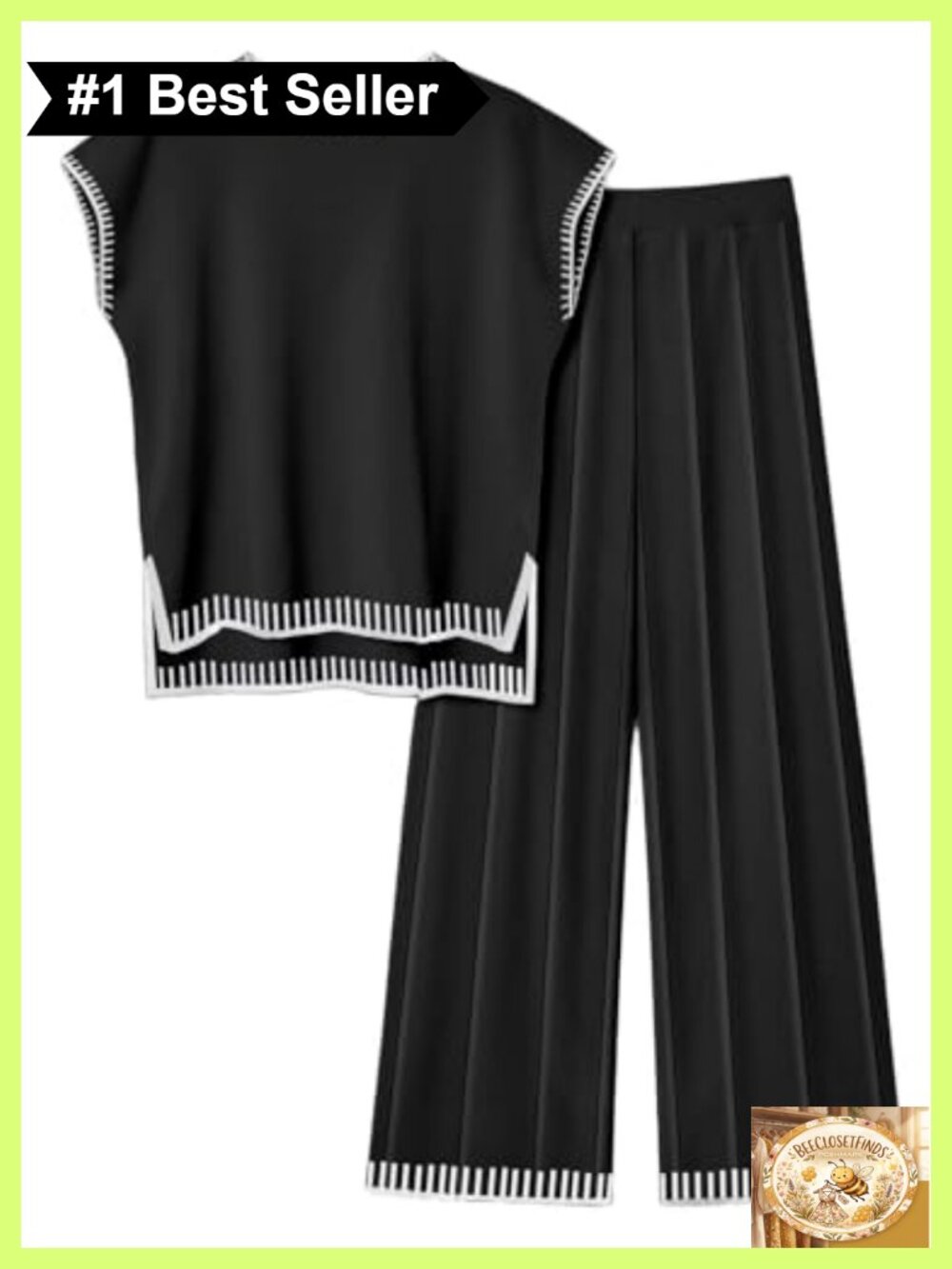Ekouaer Women's Knit Sweater Lounge Set Sleeveless Top Wide Leg Pants